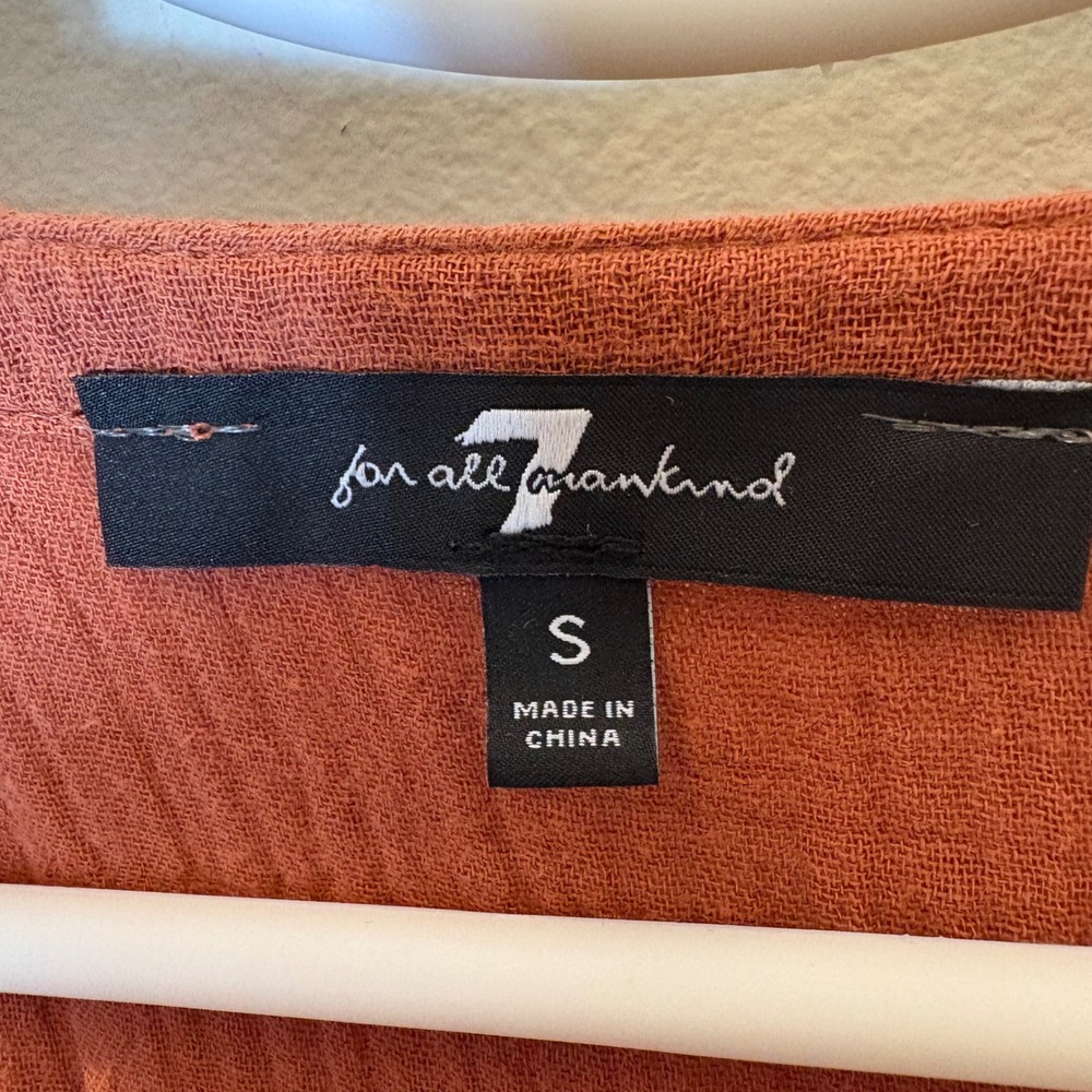 7 For All Mankind Tiered Cotton Gauzy Midi Dress Size Small Burnt Orange - Picture 5 of 8